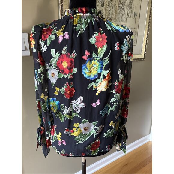 New Alice + Olivia Floral tie long Sleeve Blouse In Black Multi sz S New tie - Picture 6 of 16